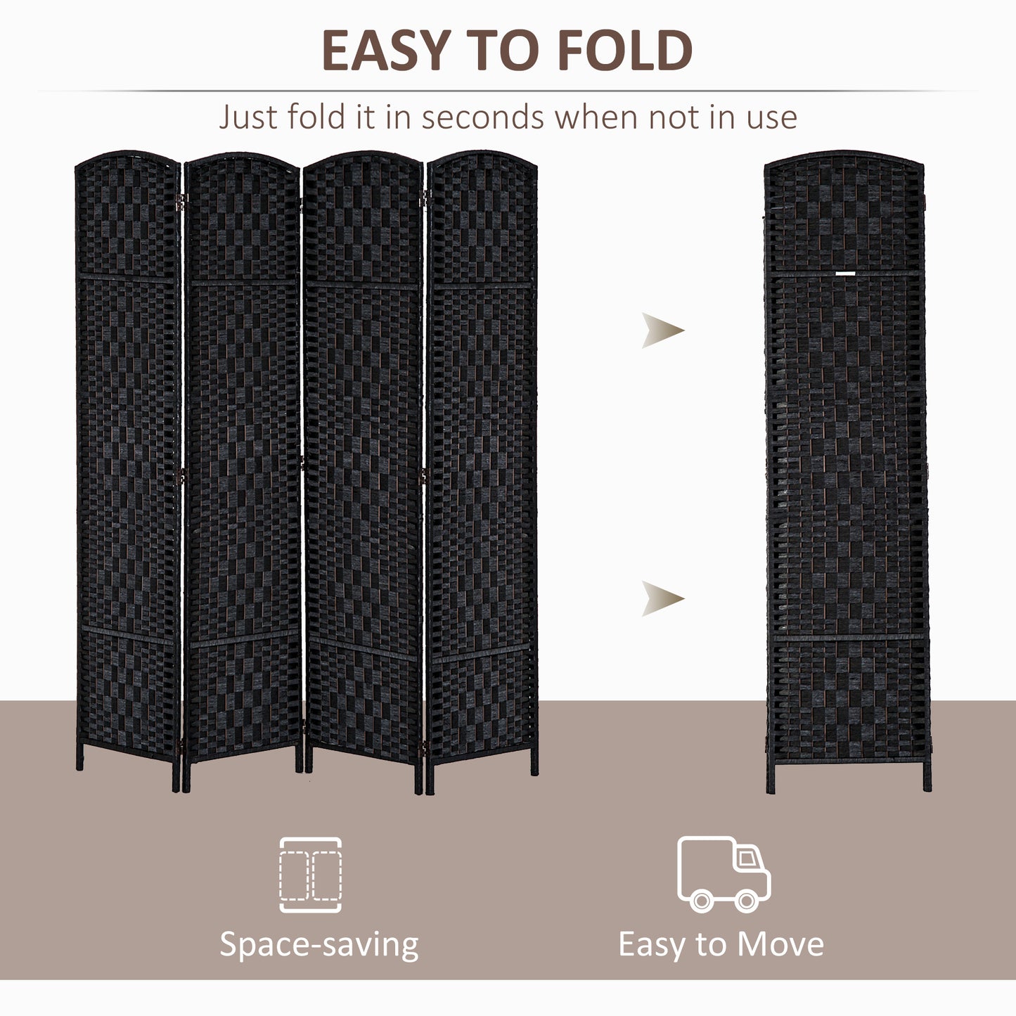 Chic Wicker Room Divider - Black Privacy Screen