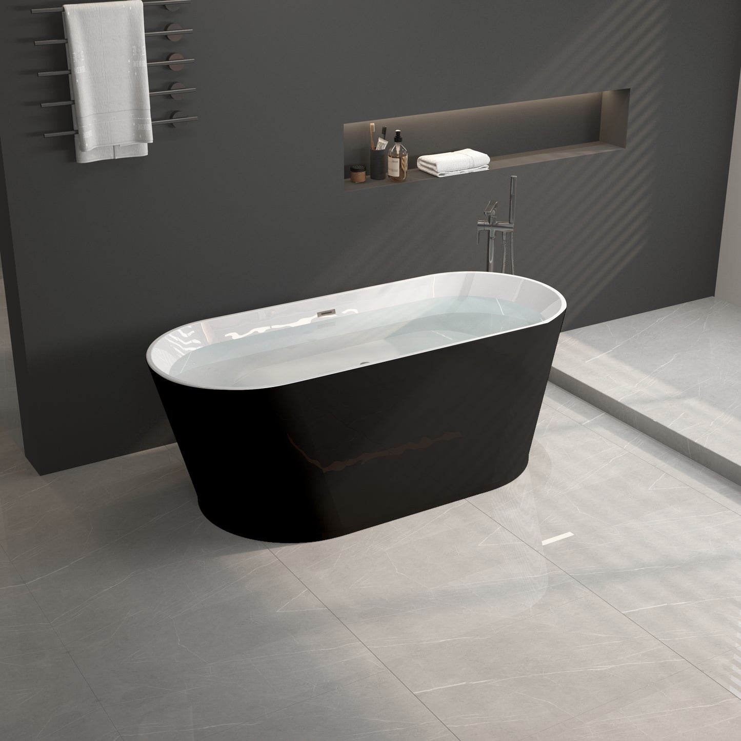 Sleek Black Oval Soaking Tub