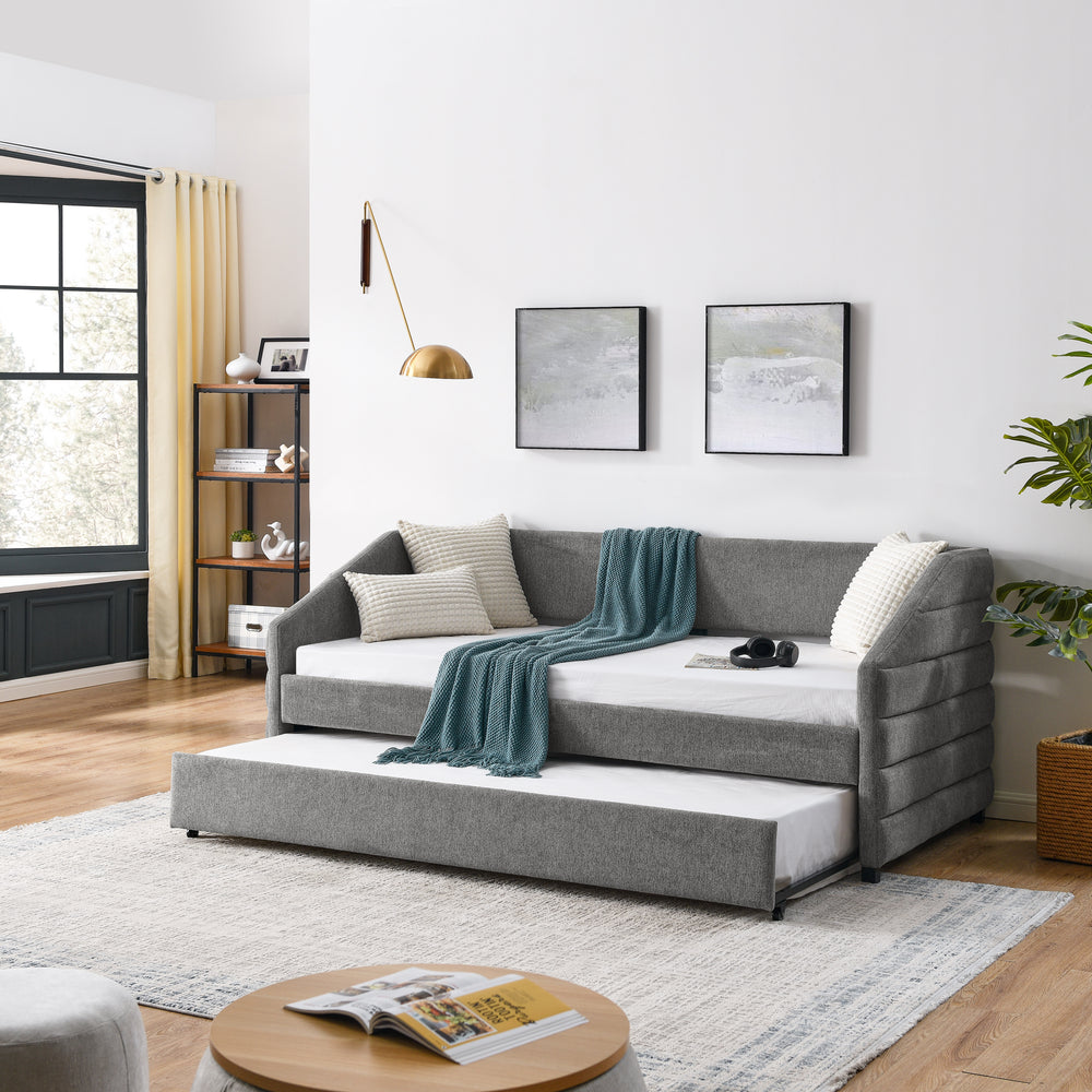 Cozy Grey Twin Daybed & Trundle Sofa