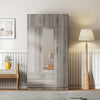 Stylish Gray 3-Door Wardrobe with Drawers and Cabinet