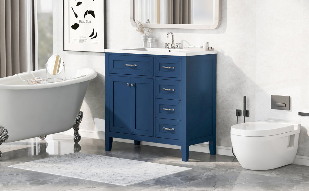 “Chic Blue Bathroom Vanity with Sink and Storage”