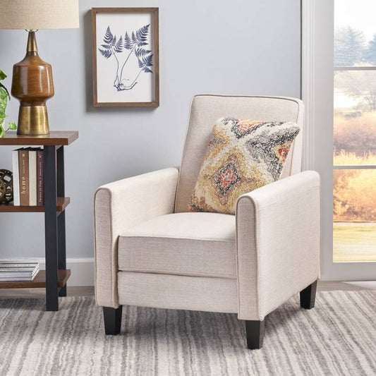 Chic Linen Push-Back Chair in Light Beige