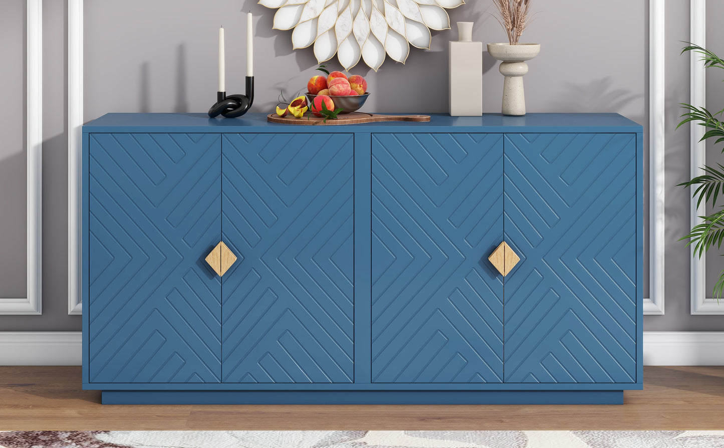 Chic Navy Sideboard with Stylish Handles & Adjustable Shelves