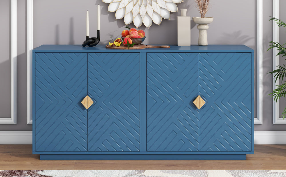 Navy Blue Modern Sideboard with Stylish Handles and Adjustable Shelves