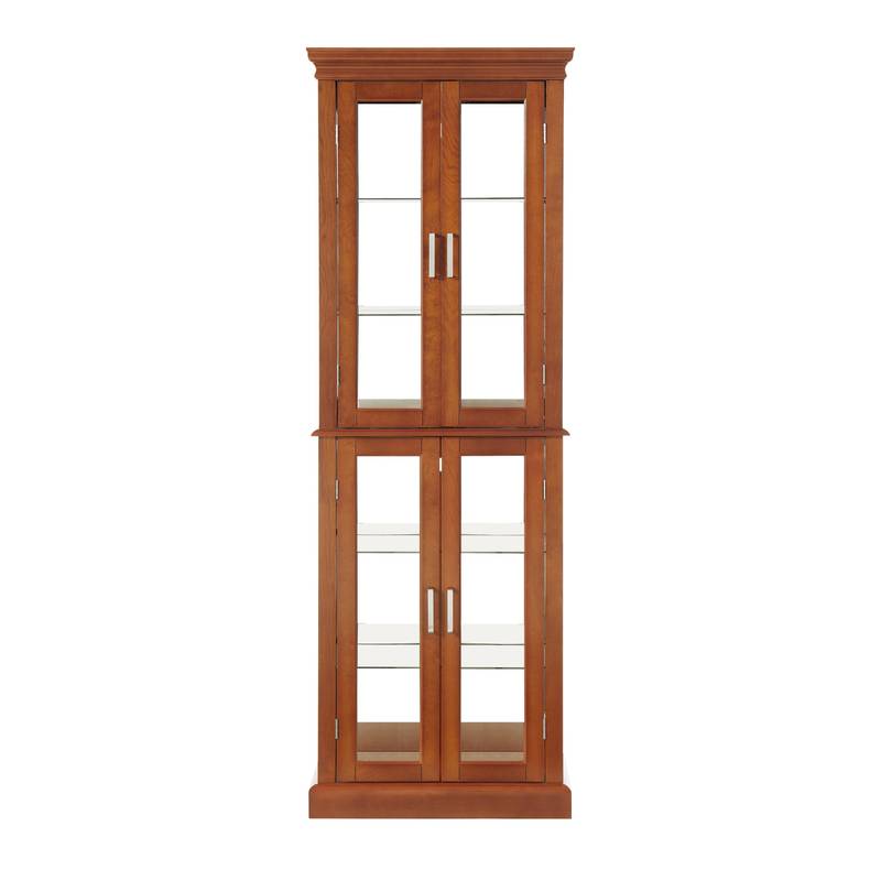Luminous Walnut Curio Cabinet with Adjustable Shelves and Mirror Back