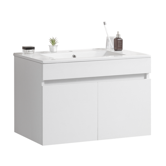 Chic Wall-Mounted Vanity with Soft-Close Cabinets & White Basin