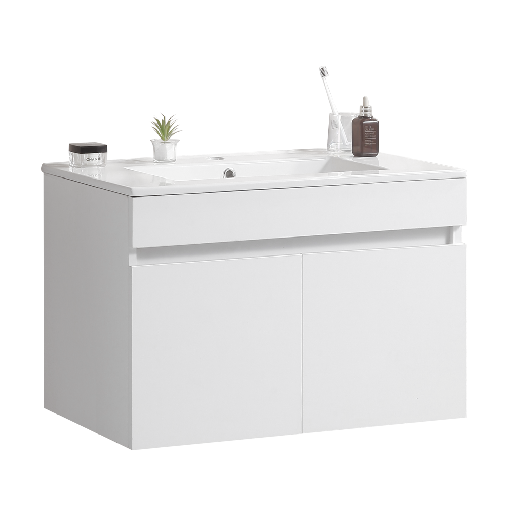 Chic Wall-Mounted Vanity with Soft-Close Cabinets & White Basin