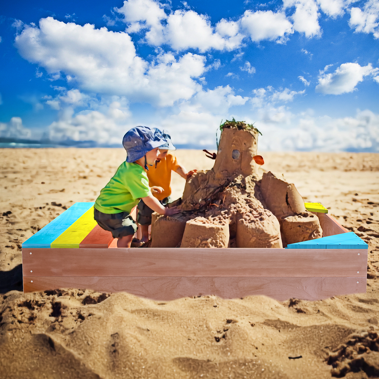 Sunny Days Wooden Sandbox for Kids