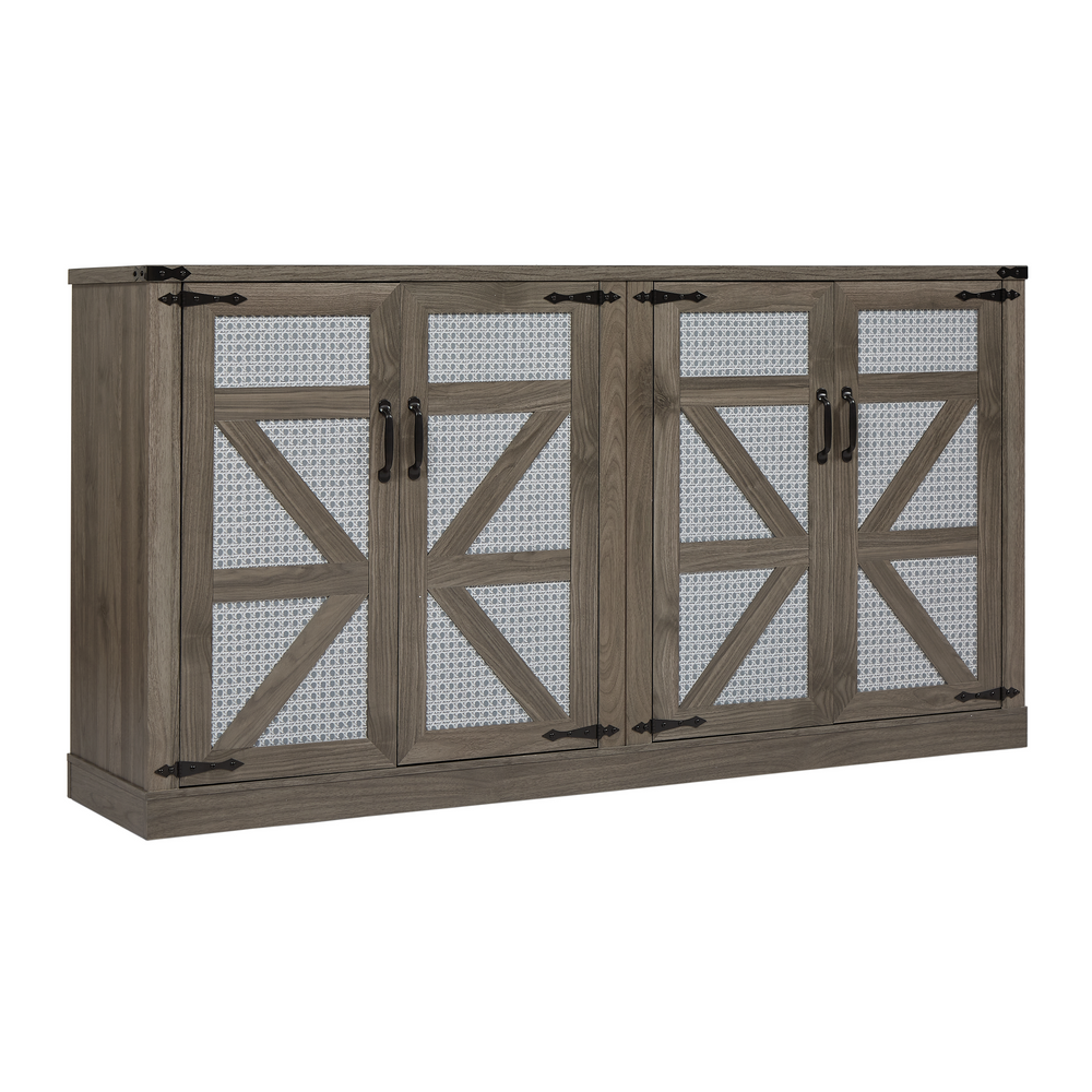 Rustic Charm Rattan Sideboard with Barn Doors