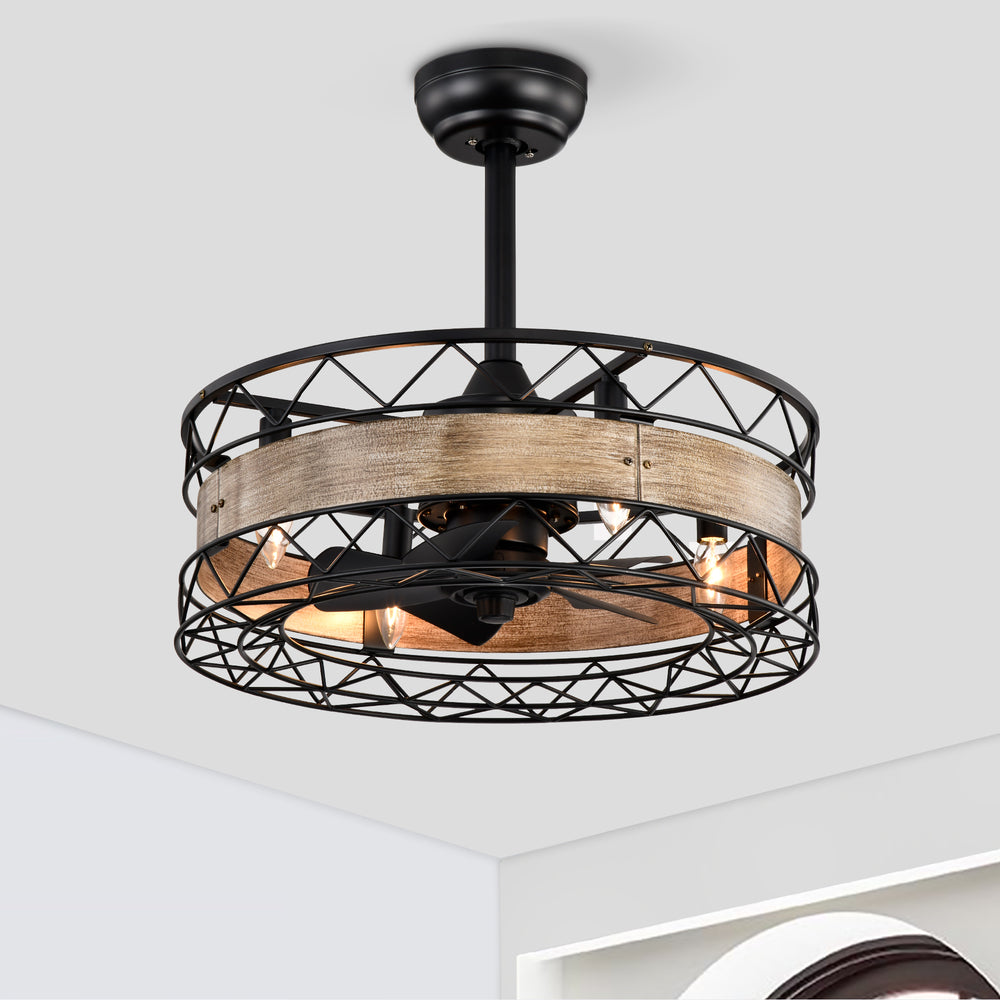 Rustic Caged Ceiling Fan with Remote - Perfect for Your Farmhouse!