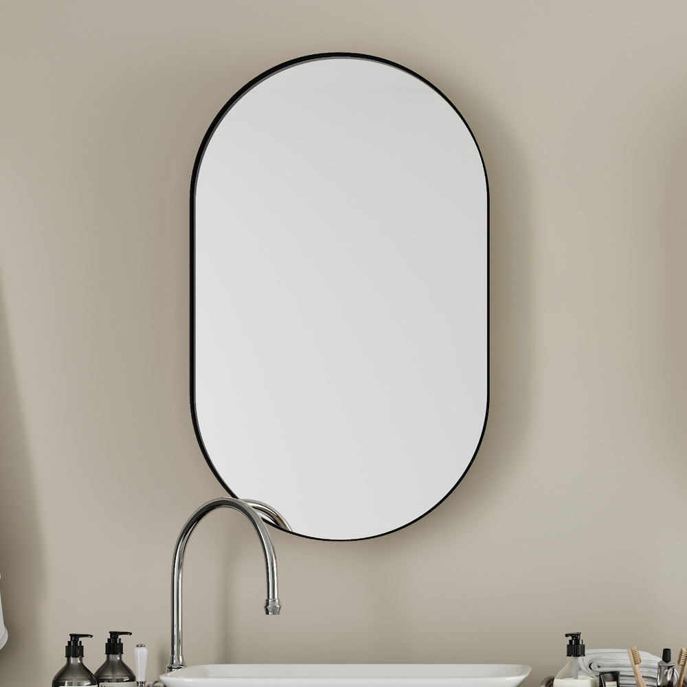 Sleek Oval Mirror Medicine Cabinet with Adjustable Shelves