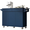 Navy Blue Rolling Kitchen Island with Drop Leaf & Storage