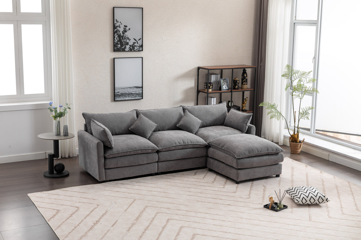 Chic Modular L-Shaped Sofa with Ottoman