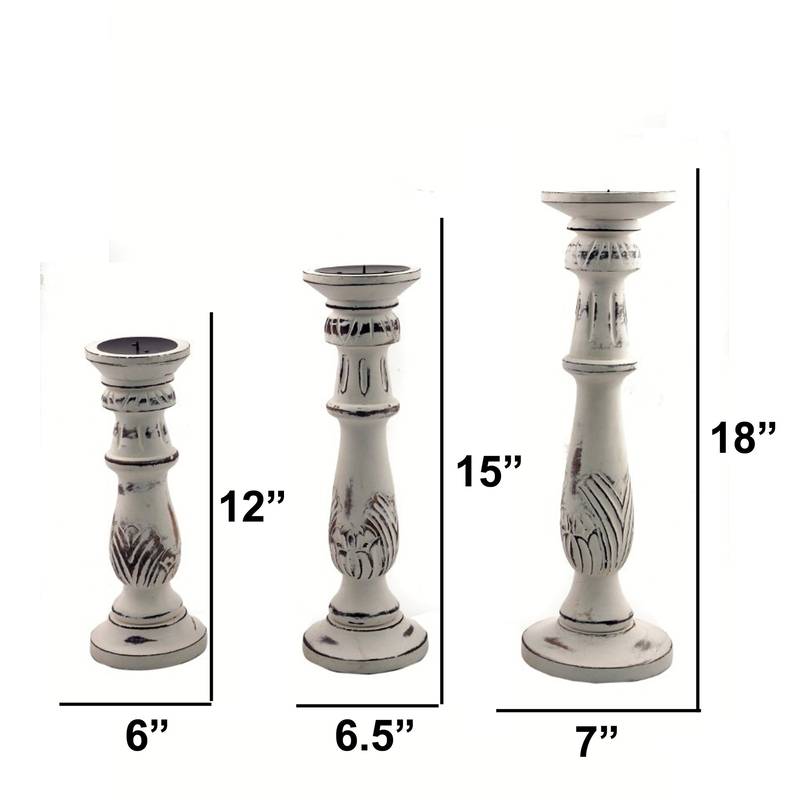 Charming White Mango Wood Candle Holders - Set of Three