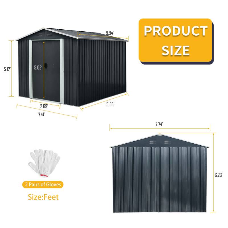 Spacious Black Outdoor Metal Storage Shed