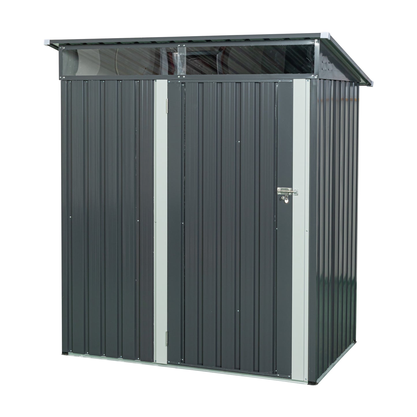 Gray Outdoor Metal Storage Shed with Clear Panels