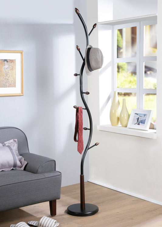 Sleek Black & Walnut Coat Stand