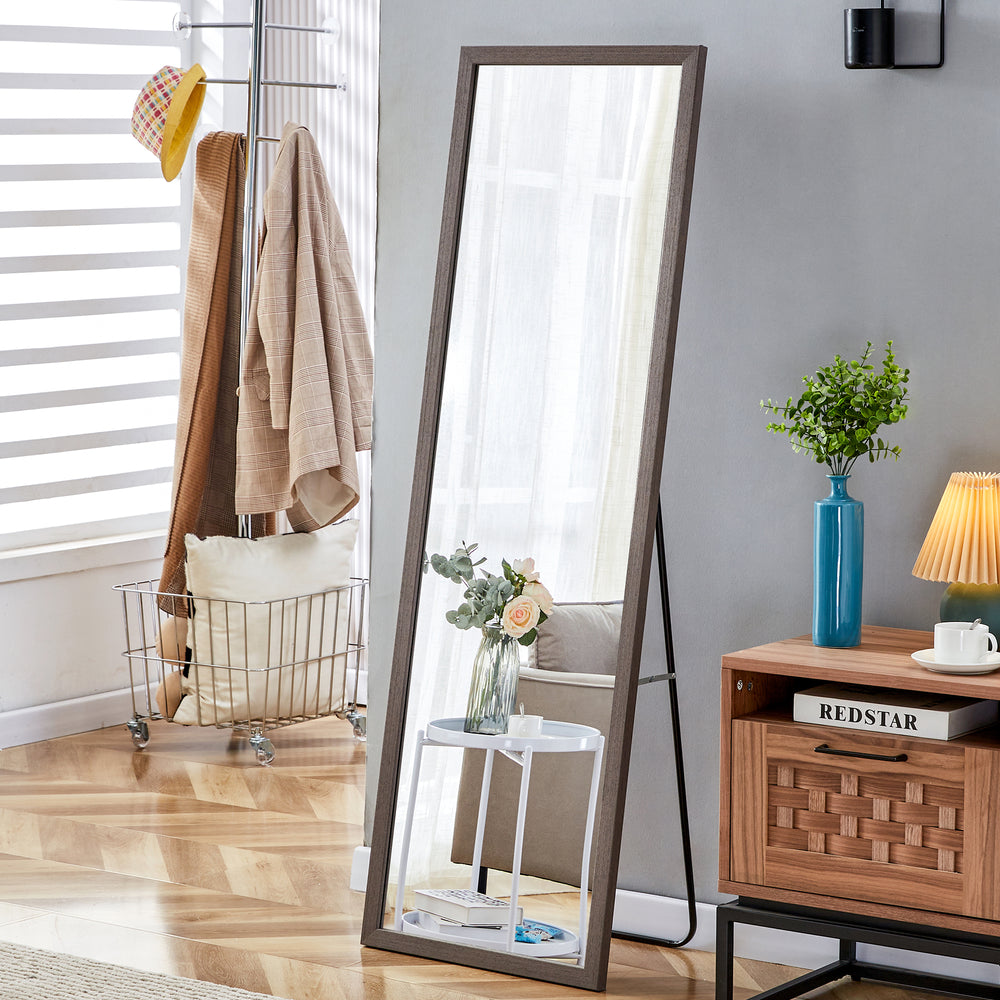 Elegant Gray Wood Framed Full-Length Mirror