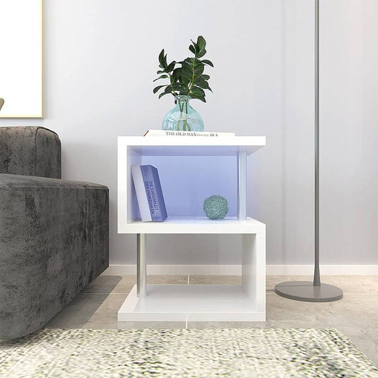 Sleek S-Shape End Table with USB & LED Delight