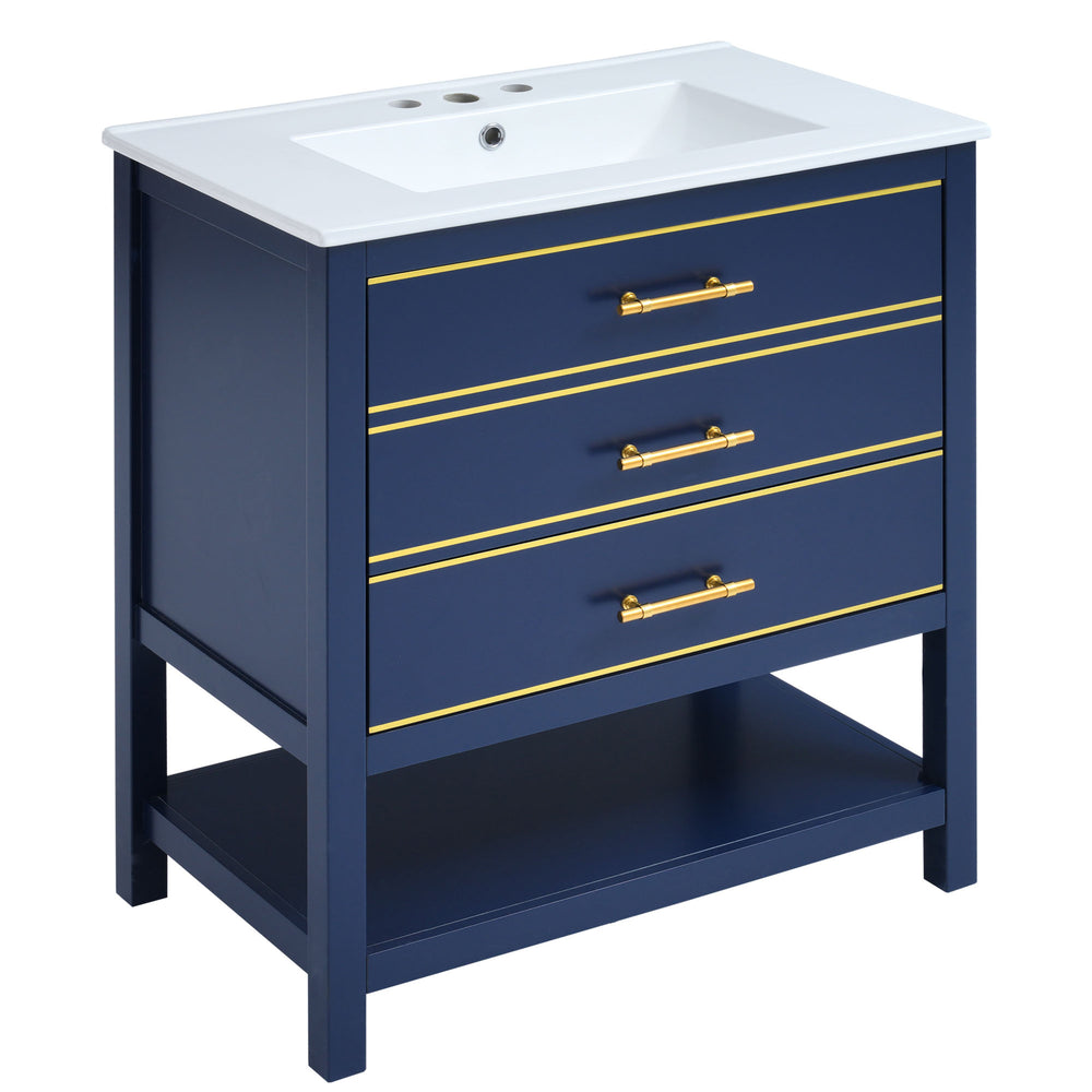 Navy Chic Bathroom Vanity with Open Storage