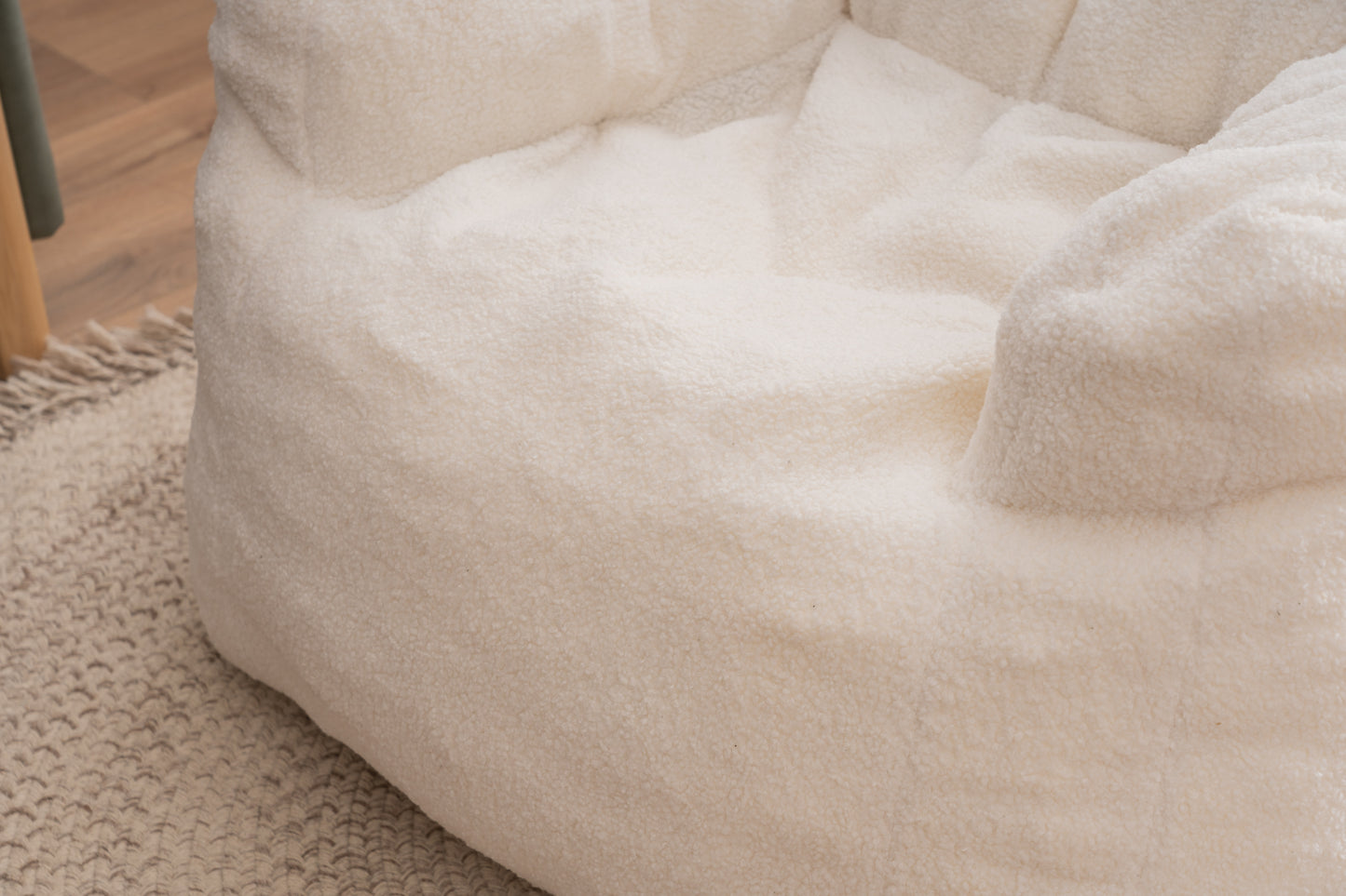 Cozy Teddy Bean Bag Chair in Ivory White