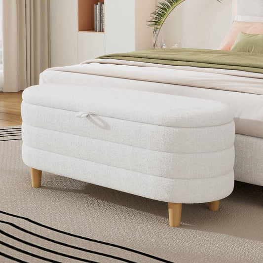 Cozy Sherpa Storage Ottoman with Wooden Legs