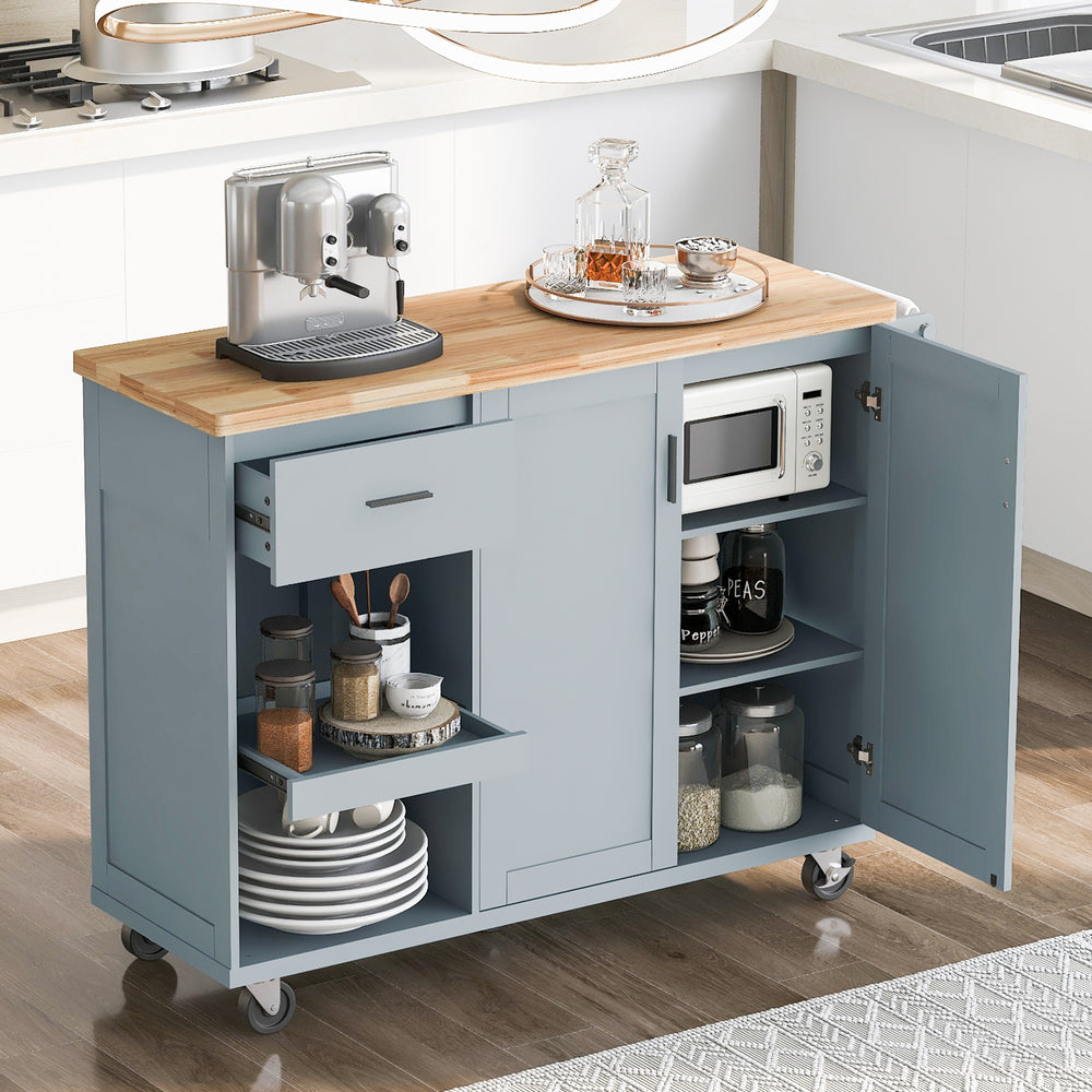 Rolling Kitchen Island with Foldable Top and Storage