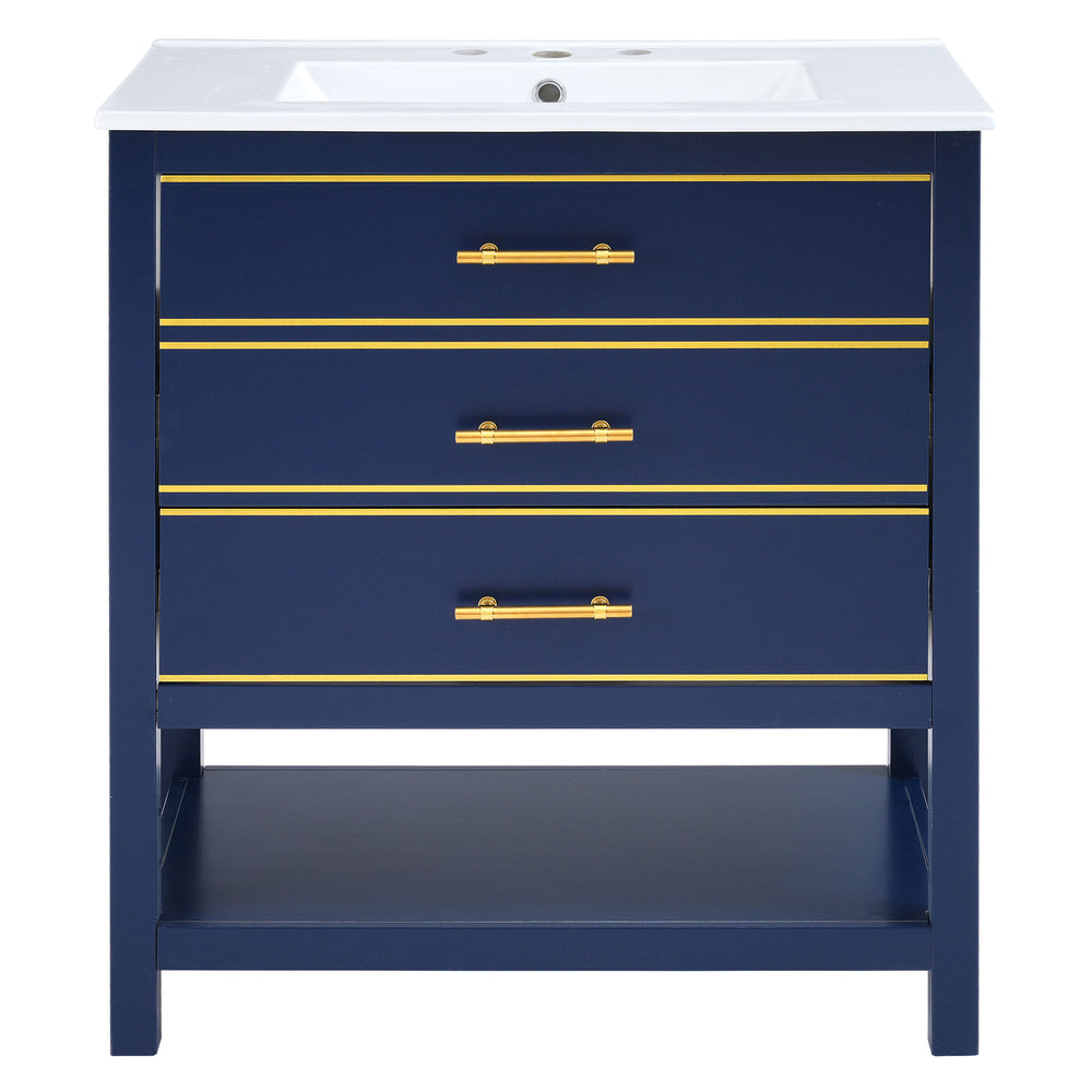 Navy Chic Bathroom Vanity with Open Storage