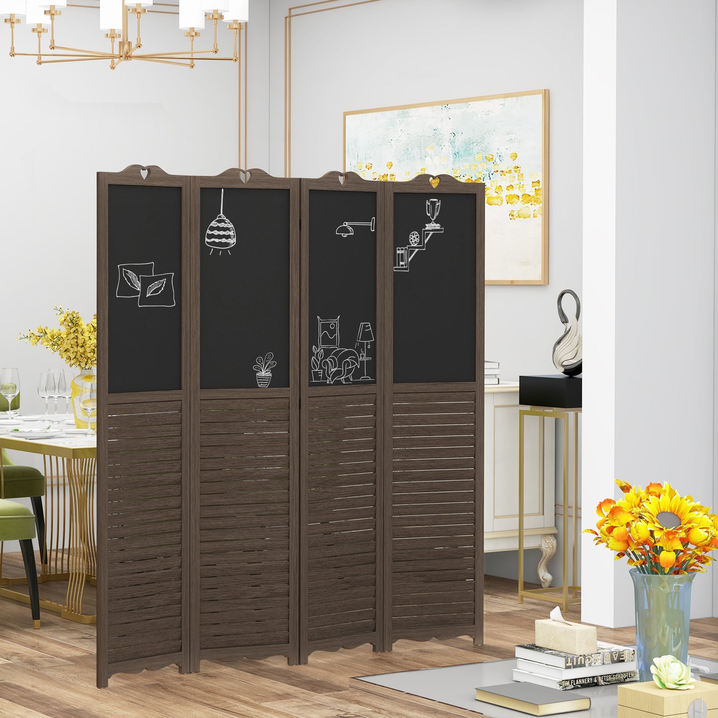 “Chic Walnut Room Divider with Blackboard”