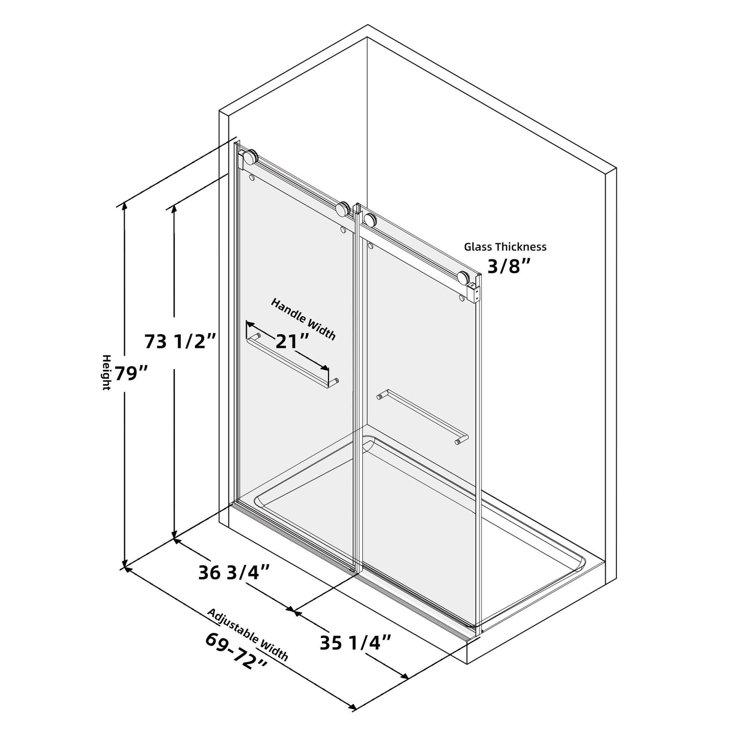 Sleek Frameless Double Sliding Shower Door in Matte Black