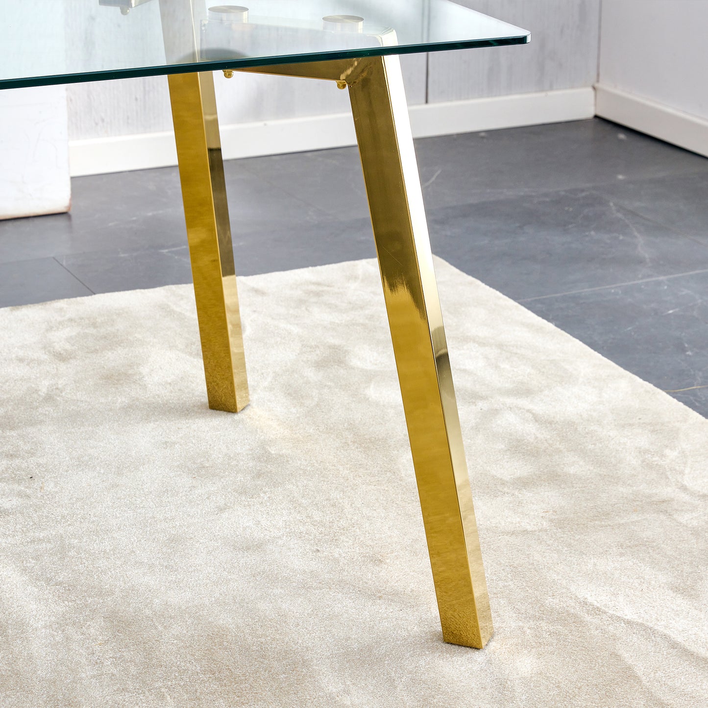 Gleaming Gold Glass Dining Table