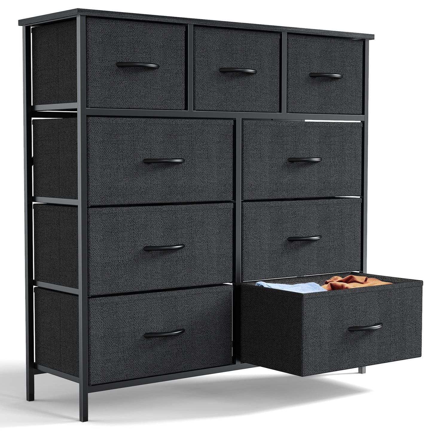 Stylish Fabric Storage Cabinet with Wood Top