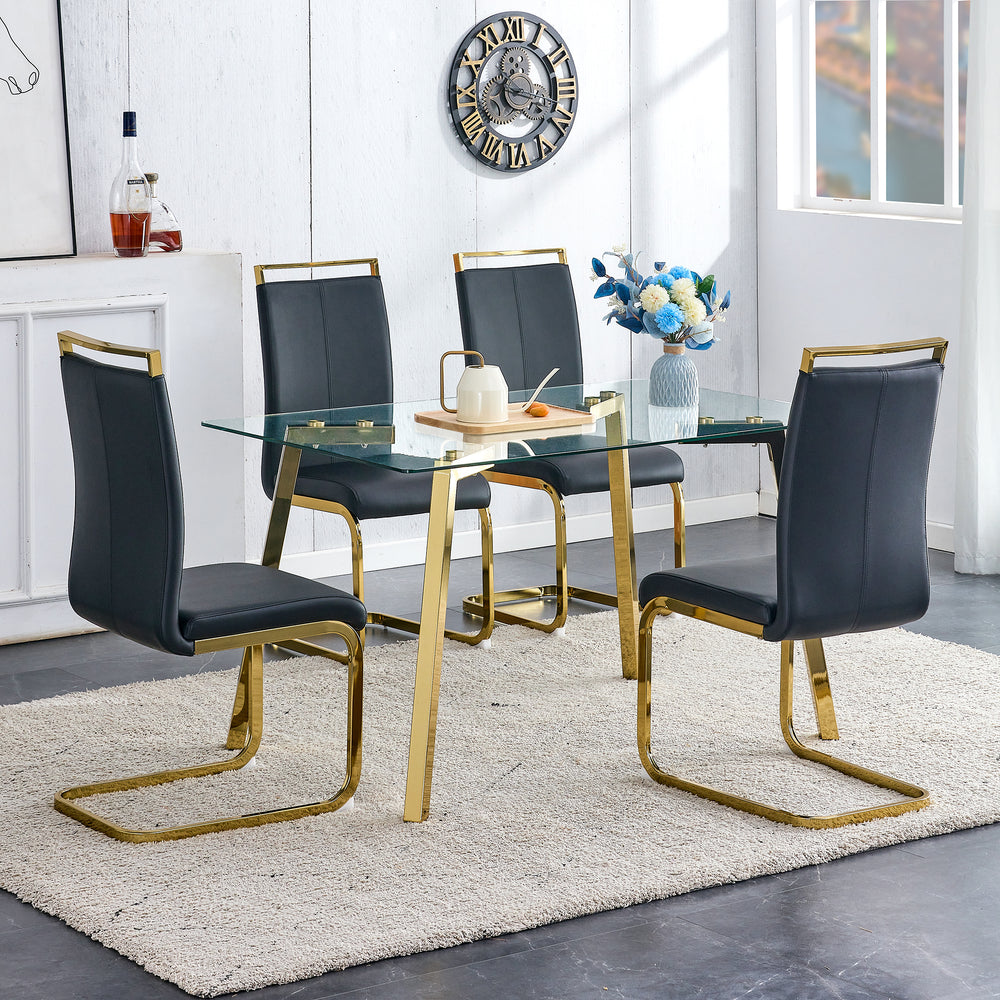 Sleek Gold-Trim Glass Dining Table