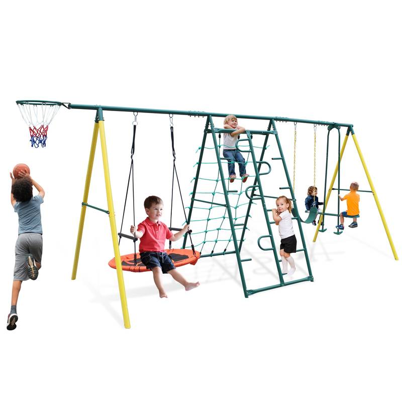 Backyard Metal Swing Set with Safety Belt