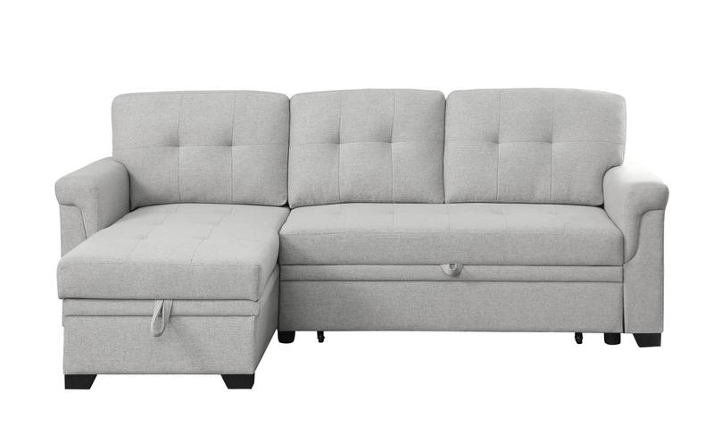 Cozy Reversible Sleeper Sectional with Chaise Storage - Light Gray Linen