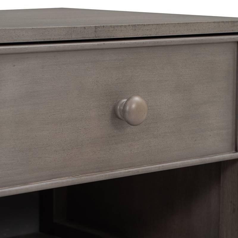 Charming Gray Wooden Nightstand with Drawer and Open Shelf