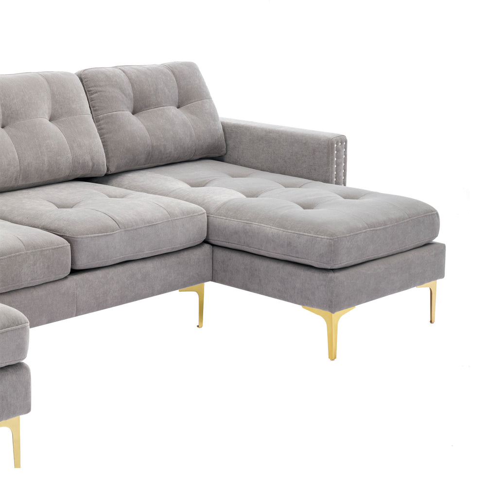 Cozy L-Shaped Sectional Sofa with Movable Ottoman - Light Grey