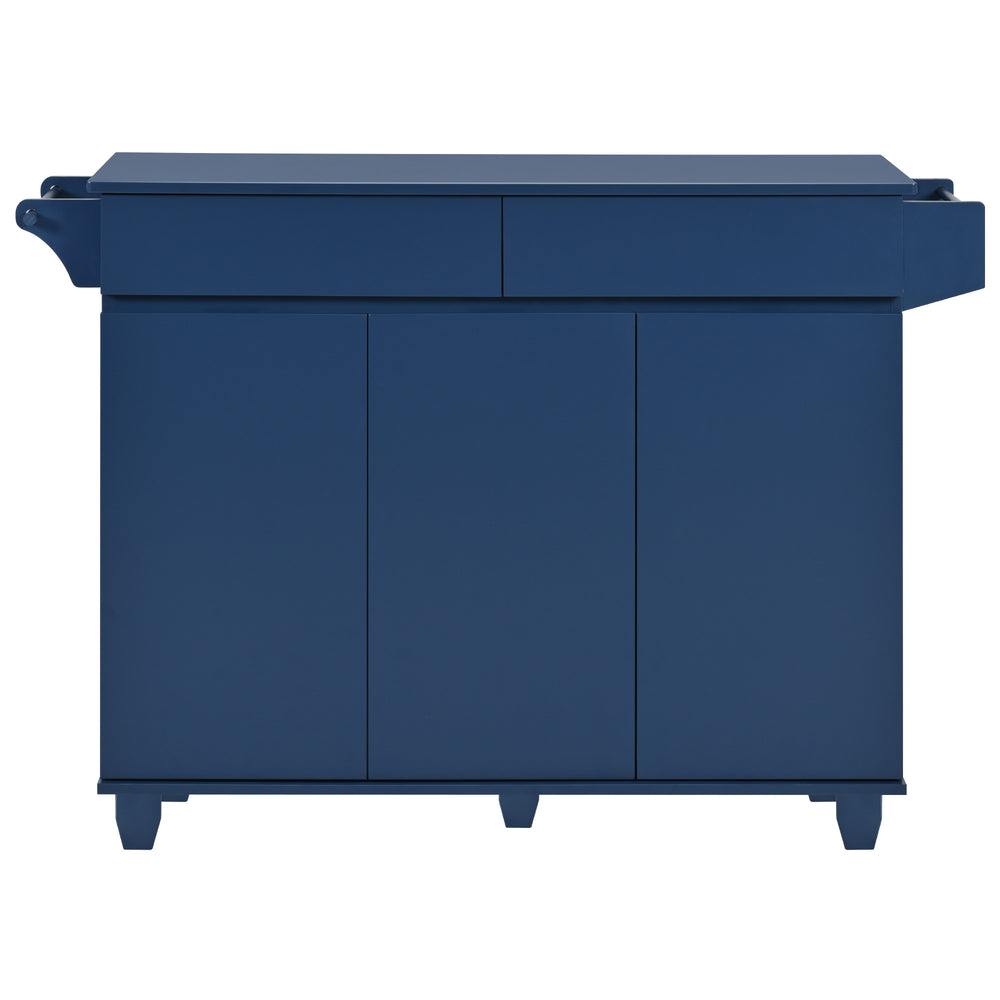 Navy Blue Rolling Kitchen Island with Drop Leaf & Storage