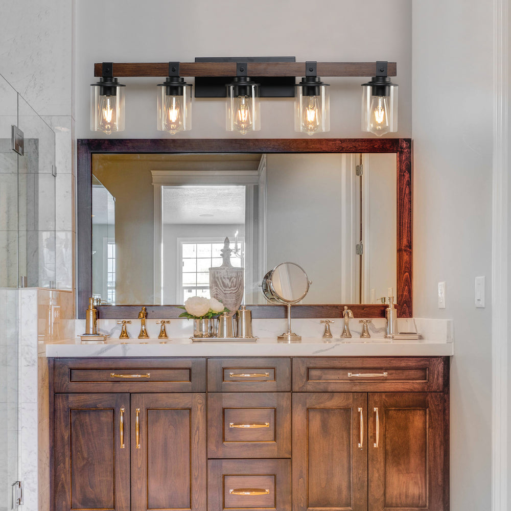 Rustic 5-Light Farmhouse Bathroom Vanity Fixture