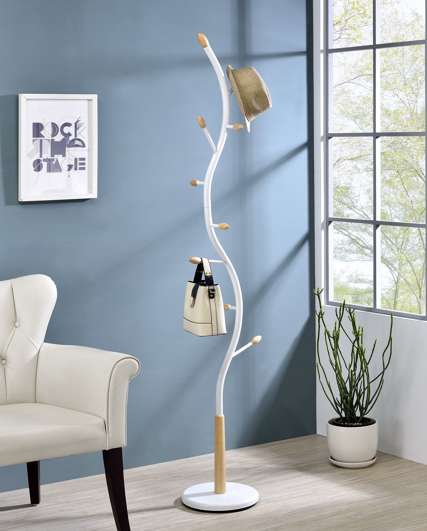 Stylish Oak & White Coat Stand