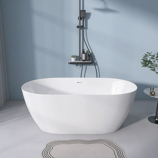 Modern Oval Soaking Tub with Overflow and Pop-Up Drain