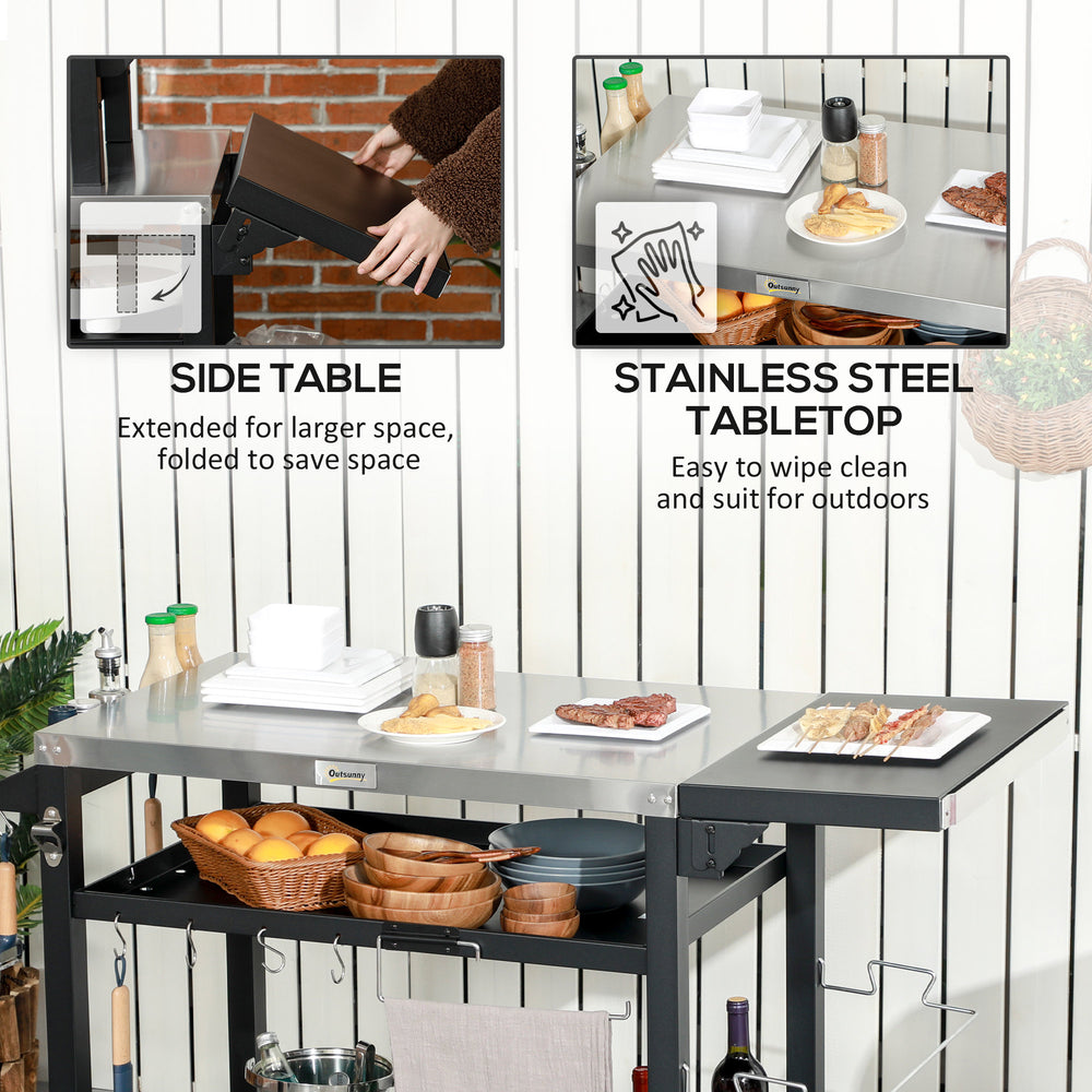 Outdoor Chef’s Cart with Foldable Table & Wheels