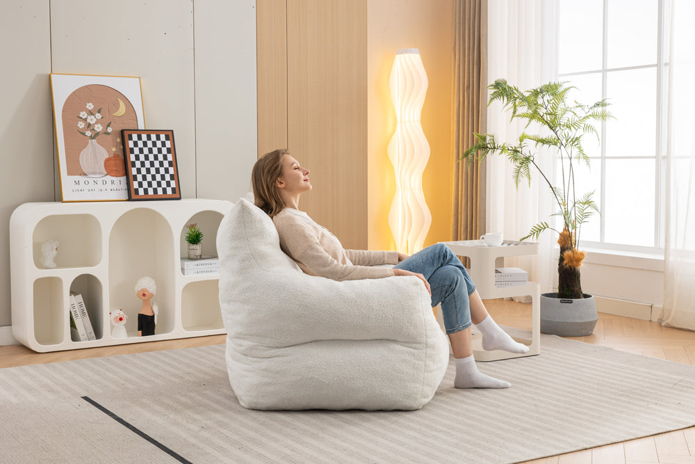 Cozy Ivory Teddy Bean Bag Chair