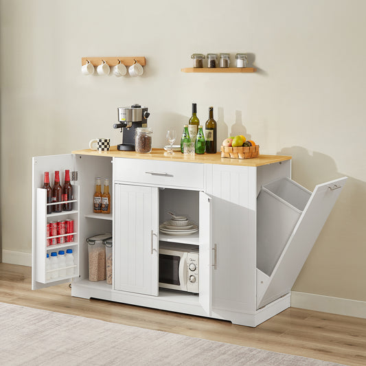 Spacious Kitchen Island with Trash Bin & Storage