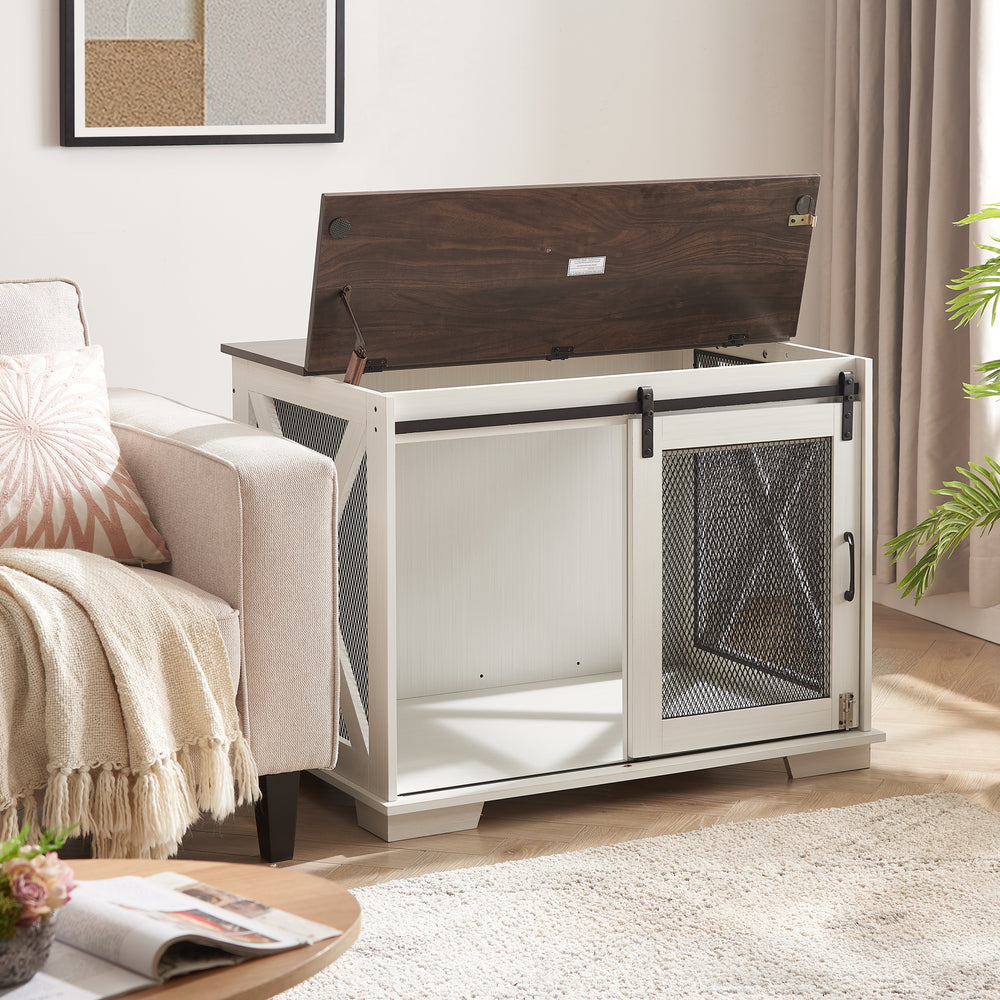 Charming Dog Crate End Table with Barn Door