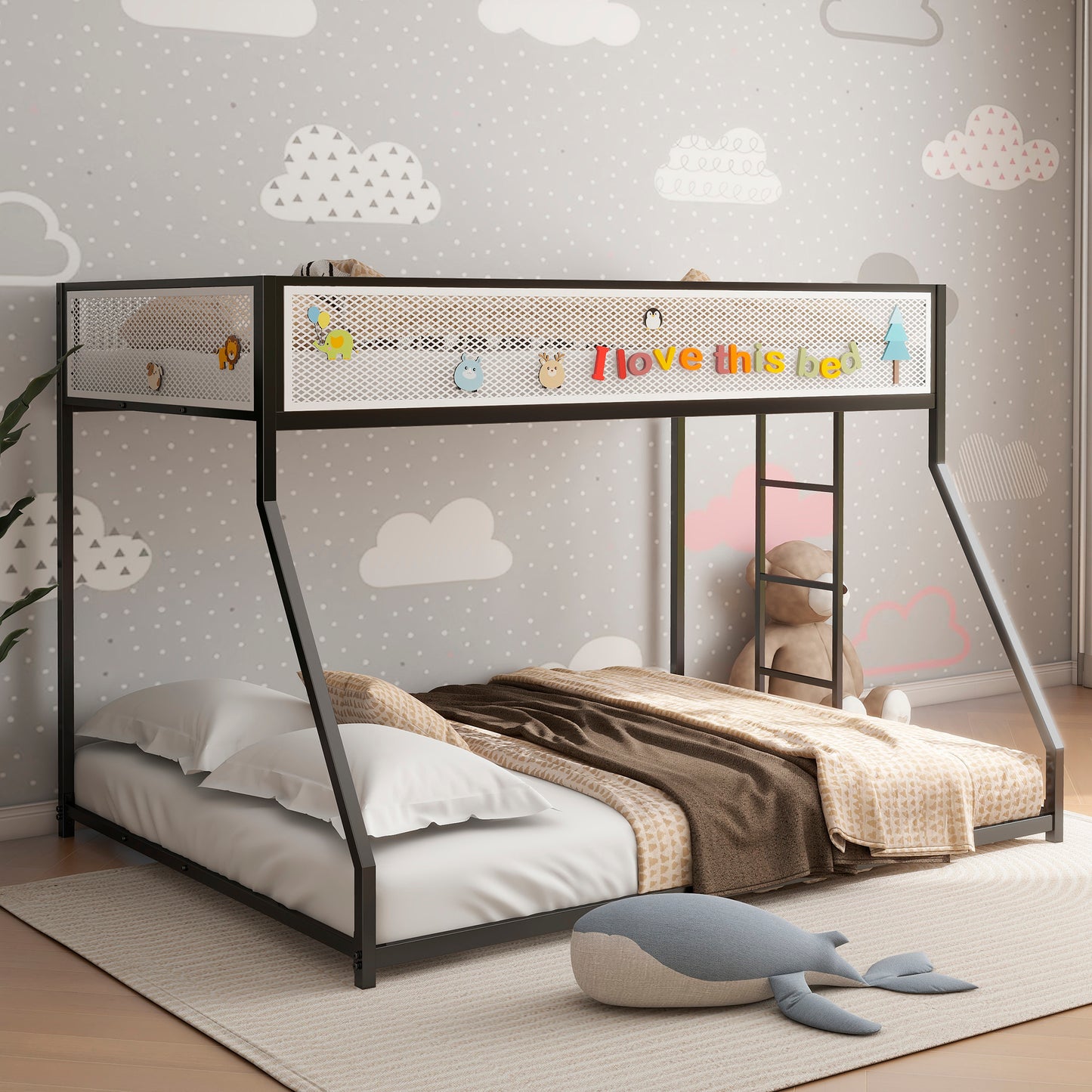 Cozy Twin Bunk Bed with Mesh Guard and Easy Climb