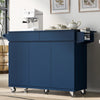 Navy Blue Rolling Kitchen Island with Drop Leaf & Storage