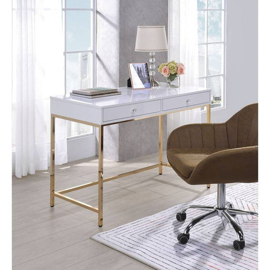 Chic Glossy White & Gold Ottey Desk