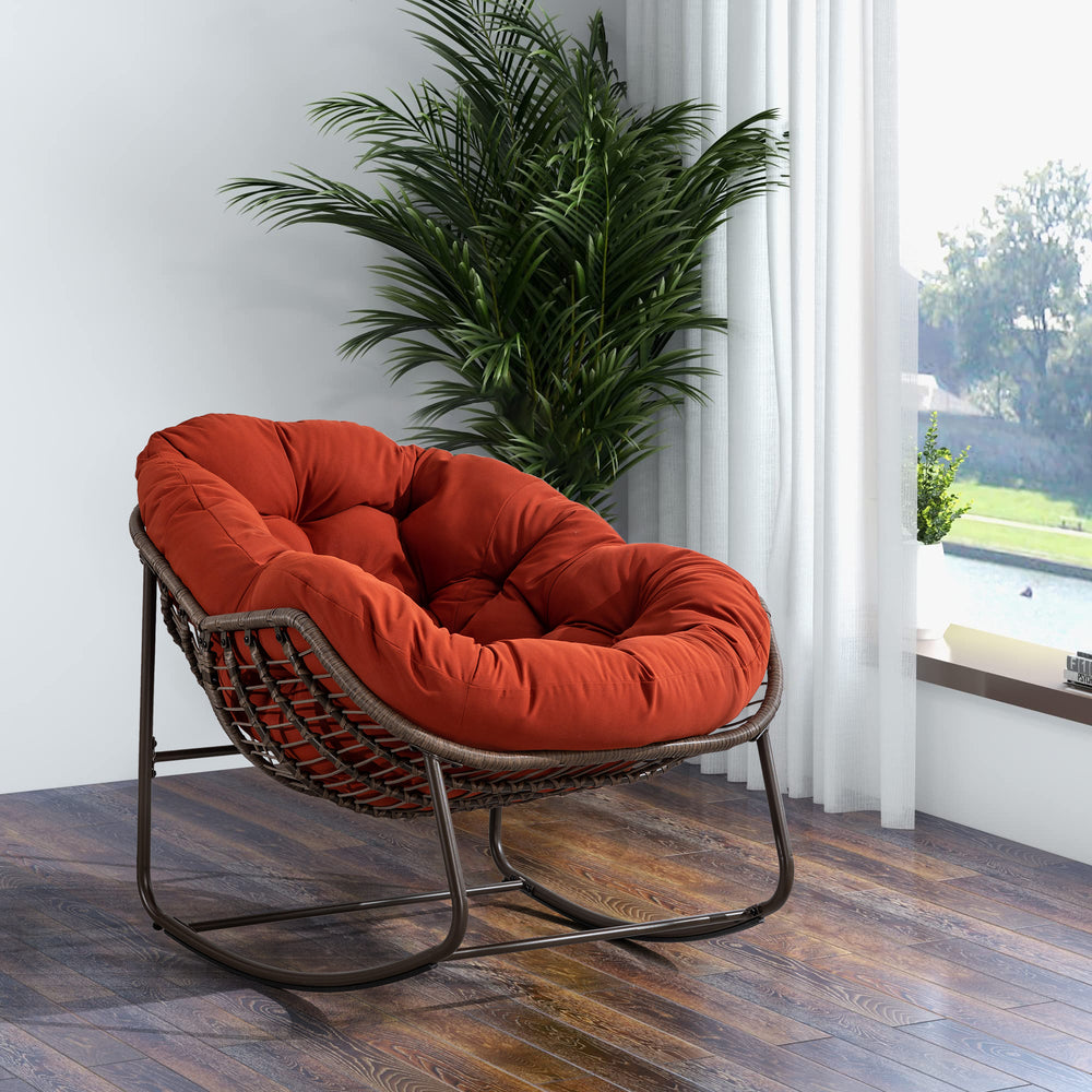 Cozy Orange Rattan Rocker