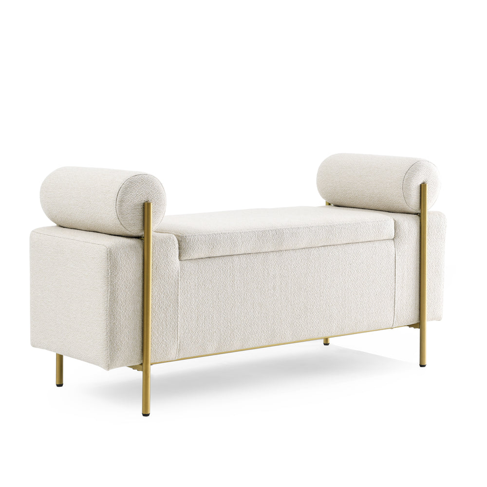 Chic Linen Storage Bench with Stylish Arms and Sturdy Legs